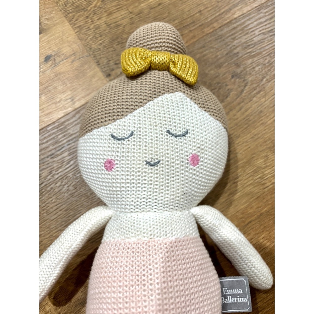 Emma Ballerina Knit Plush Doll Pink Tutu Gold 18" Washable Stuffed Rattle Toy - Picture 6 of 6